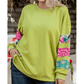 Sheryn Green PLUS SIZE Printed Patchwork Sleeve Split Sweatshirt