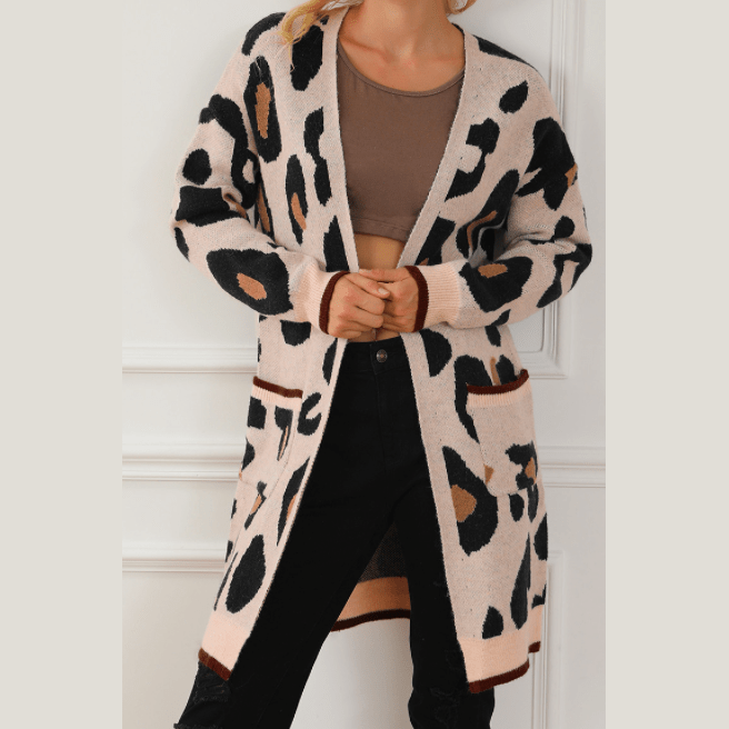 Lulie Leopard Animal Print Open Midi Cardigan