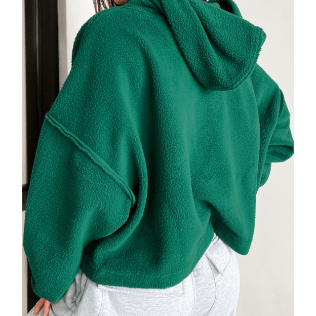 Dafne Green Sherpa Fleece Drop Shoulder Hoodie