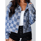 Sonja Blue Checkered Patchwork Button up Denim Jacket