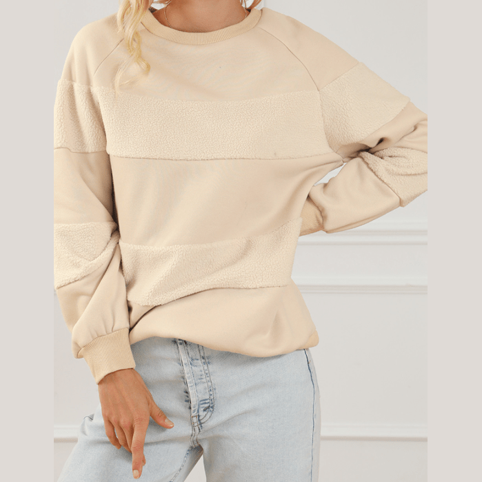 Salma Oatmeal Contrast 2-tone Patchwork Raglan Sleeve Sweatshirt