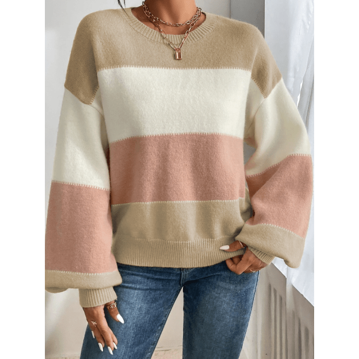 Kendyl Dusty Pink Color Block Lantern Sleeve Drop Shoulder Sweater