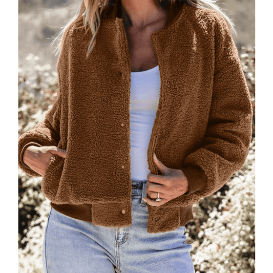 Mansi Sherpa Ribbed Baseball Collar Bomber Jacket