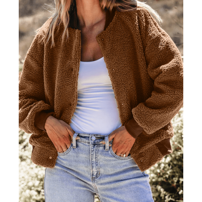 Mansi Sherpa Ribbed Baseball Collar Bomber Jacket