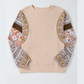 Venus Contrast Floral Patchwork Puff Sleeve Waffle Knit Top