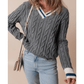 Joelle Ribbed Edge Cable Knit V Neck Sweater