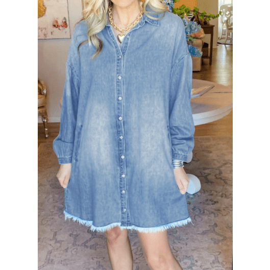 Loreli Medium Washed Denim Shirt Dress