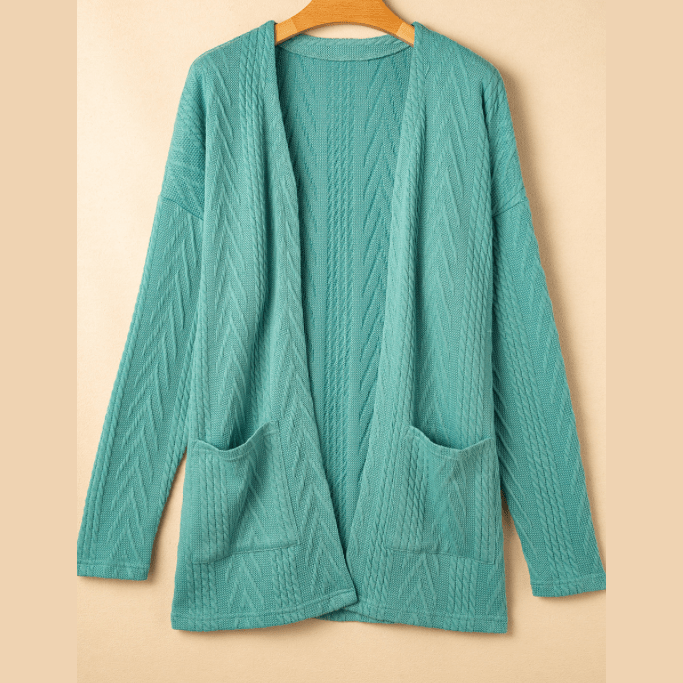 Tula Green Textured Open Front Cardigan with Pocket