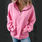 Brexa Pink Zip-up Stand Neck Kangaroo Pocket Sweatshirt