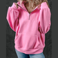 Brexa Pink Zip-up Stand Neck Kangaroo Pocket Sweatshirt