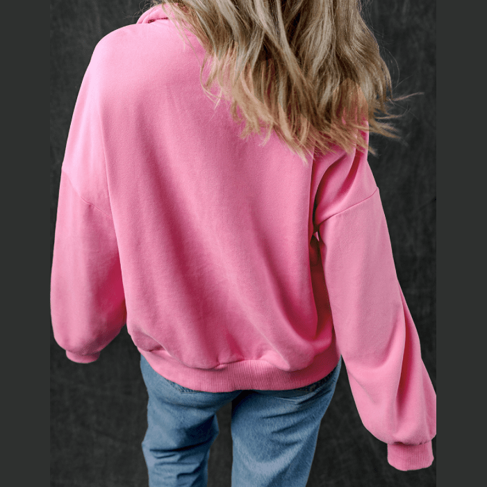 Brexa Pink Zip-up Stand Neck Kangaroo Pocket Sweatshirt