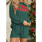 Evergreen Corded MERRY Graphic Long Sleeve Top and Shorts Set