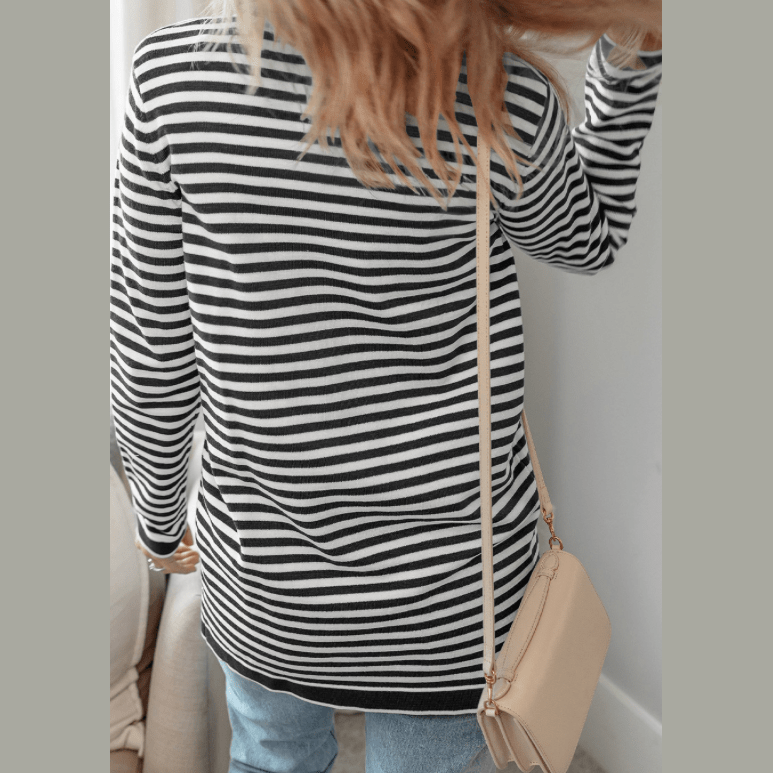 Kash Black Stripe Long Sleeve Button up Tunic Cardigan