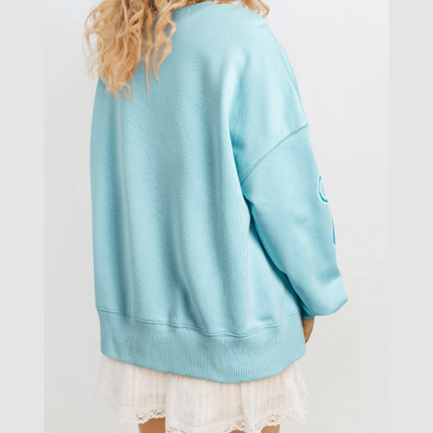 Thelma Blue Sequined Bowknot Drop Shoulder Oversized Sweatshirt