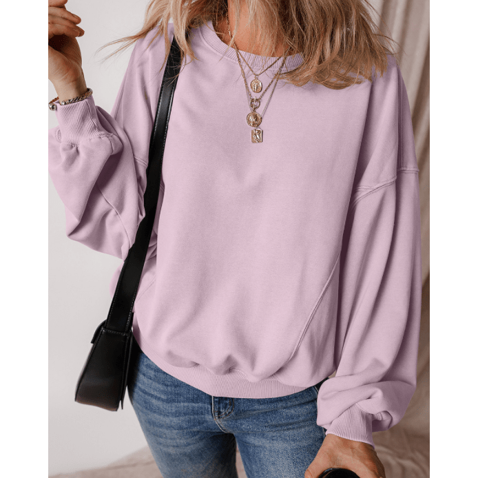 Venice Orchid Petal Exposed Seam Batwing Sleeve Drop Shoulder Sweatshirt