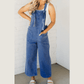 Bailey Mineral Wash Knotted Strap Patched Pocket Wide Leg Denim Overalls