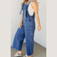 Bailey Mineral Wash Knotted Strap Patched Pocket Wide Leg Denim Overalls