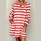 Roxy Pink Stripe Collared V Neck Long Sleeve Loose Casual Dress