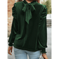 Nelsy Green Mock Neck Puff Sleeve Velvet Blouse