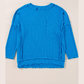 Londyn Blue Ribbed Exposed Seam Knit V Neck Long Sleeve Top