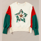 Christmas Tinsel Star Side Slits Colorblock Sweatshirt