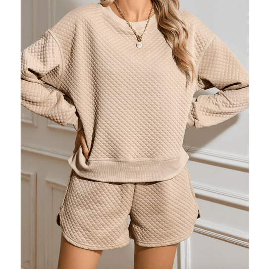 Audrey Quilted Long Sleeve Top and Shorts Set