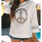 Haylie Floral Peace Sign Graphic Drop Shoulder Wide Sleeve Casual Top