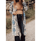 Skylyn Blue Western Aztec Printed Open Front Long Cardigan