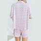 Calinda Purple Checkered Pattern Short Sleeve Pajamas Set