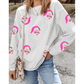 White Sequin Father Christmas Ribbed Oversized Graphic Sweatshirt