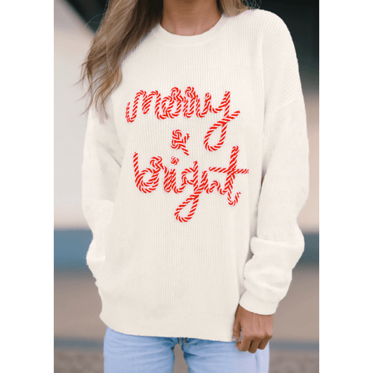 Merry Candy Cane Letter Christmas Sweater