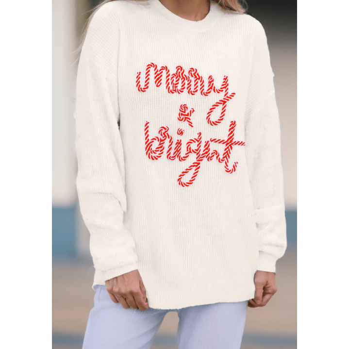 Merry Candy Cane Letter Christmas Sweater