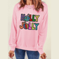 Pink HOLLY JOLLY Christmas Festive Letter Graphic Sweatshirt