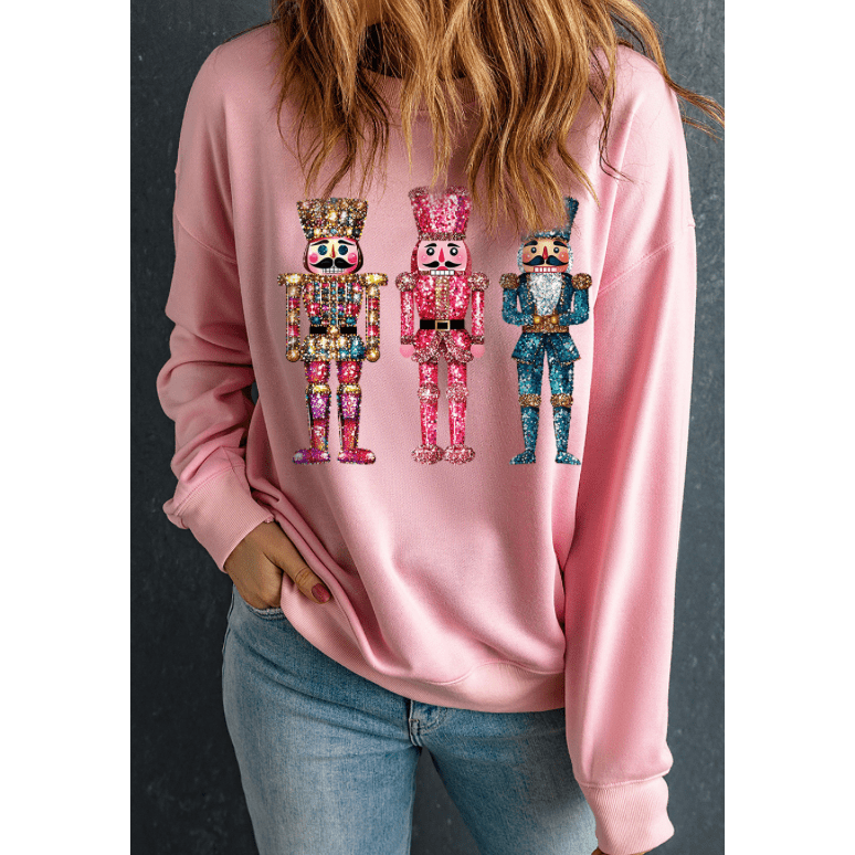 Pink Shimmer Nutcracker Graphic Christmas Pullover Sweatshirt