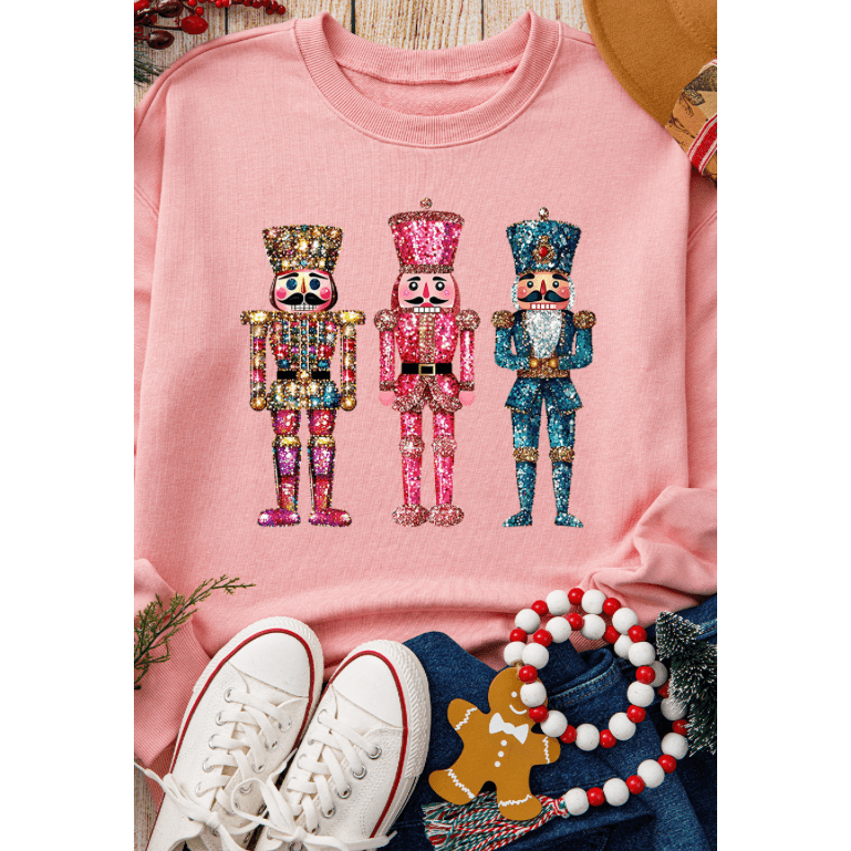 Pink Shimmer Nutcracker Graphic Christmas Pullover Sweatshirt