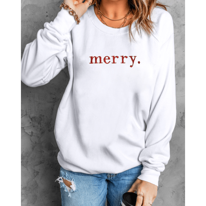 Merry Graphic Embroidered Crew Neck Sweatshirt