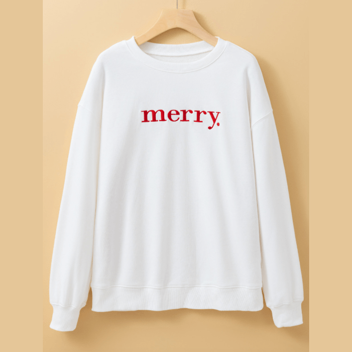 Merry Graphic Embroidered Crew Neck Sweatshirt