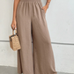 Erlinda Beige Elastic Waist Wide Leg Pants