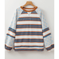 Colley White Striped Floral Printed Patchwork Lantern Sleeve Blouse