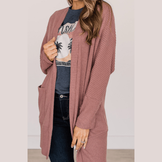 Jenissa Waffle Knit Cardigan with Pocket