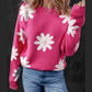 REDUCED!!!  Kyra Bright Pink Daisy Flower Crew Neck Long Sleeve Sweater  REDUCED!!!
