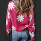REDUCED!!!  Kyra Bright Pink Daisy Flower Crew Neck Long Sleeve Sweater  REDUCED!!!