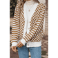 Noreen Brown Checkered Striped Patched Buttoned V Neck Cardigan