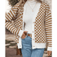 Noreen Brown Checkered Striped Patched Buttoned V Neck Cardigan