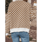 Noreen Brown Checkered Striped Patched Buttoned V Neck Cardigan