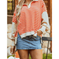 Chana Orange Stripe Color Block Loose Fit Collared Drop Shoulder Sweatshirt