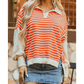 Chana Orange Stripe Color Block Loose Fit Collared Drop Shoulder Sweatshirt