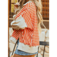 Chana Orange Stripe Color Block Loose Fit Collared Drop Shoulder Sweatshirt