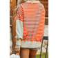 Chana Orange Stripe Color Block Loose Fit Collared Drop Shoulder Sweatshirt