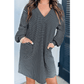 RTS Lilibeth Black Striped V Neck Long Puff Sleeve Shift Dress